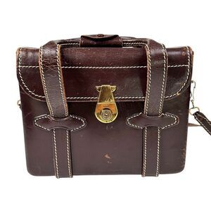 Cheney England Vintage Brown Leather Camera Satchel Crossbody Messenger Bag